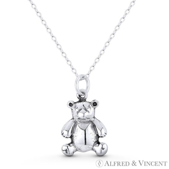 Pot Belly Teddy Bear Charm Pendant in Oxidized .925 Sterling Silver - Picture 1 of 1